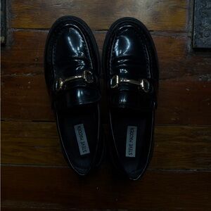 Steve Madden Black Loafers with Gold Accents